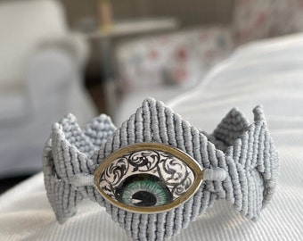 Macrame Zigzag Bracelet, Macrame Evil Eye Bracelet,Handmade Special Design Bracelet, Evil Eye Talisman cuff ,Ceramic Eye Macrame Bracelet