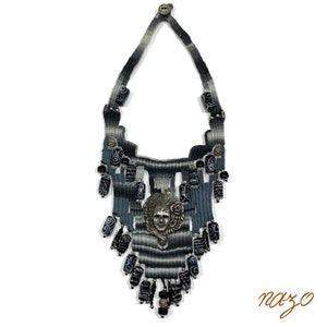 Weaving Jewelry - Woven Necklace - Needle woven necklace - Fiber jewelry - African bead designs - Unique hand woven necklace - Gray woven image 3