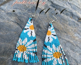 Beaded Earrings, boho earrings, Long dangle earrings ,beadwork native, valentine's day gift ,earrings for women, boho chic style accessories