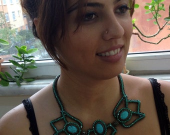 Turquoise Crystal Necklace, Tulip Necklace, Bridal Necklace, Necklace Set,  sawroski crystal necklace, Very Special Necklace