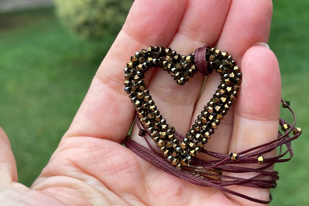 Beading Tutorial Beaded Open Heart Beaded Heart Necklace Pendant, Charm