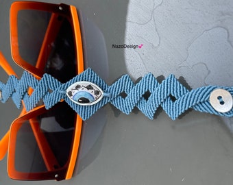 Macrame Bracelet with Beads, Evil Eye Bracelet, Ceramic Eye Bracelet, Macrame Bracelet, Zig Zag Bracelet, Blue Macrame Bracelet,Unique