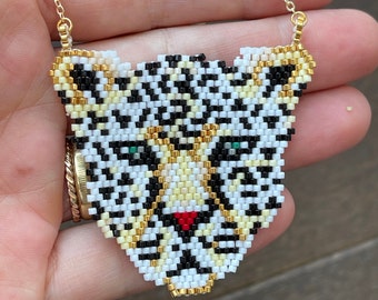 Tiger Head Necklace - Tiger Head Pendant - Miyuki Delica Tiger - Handmade Tiger Head - Tiger FaceHead Necklace - Peyote Tiger Pendant