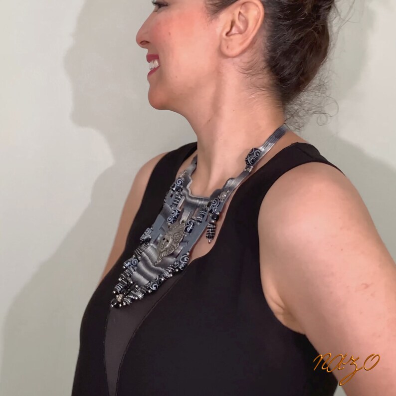 Weaving Jewelry - Woven Necklace - Needle woven necklace - Fiber jewelry - African bead designs - Unique hand woven necklace - Gray woven image 10