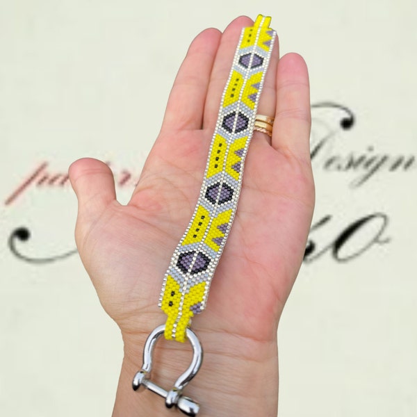 Miyuki Bracelet-Yellow&Silver Peyote Bracelet-Cuff Stunning Gift-Boho Geometric - Beaded Bracelet