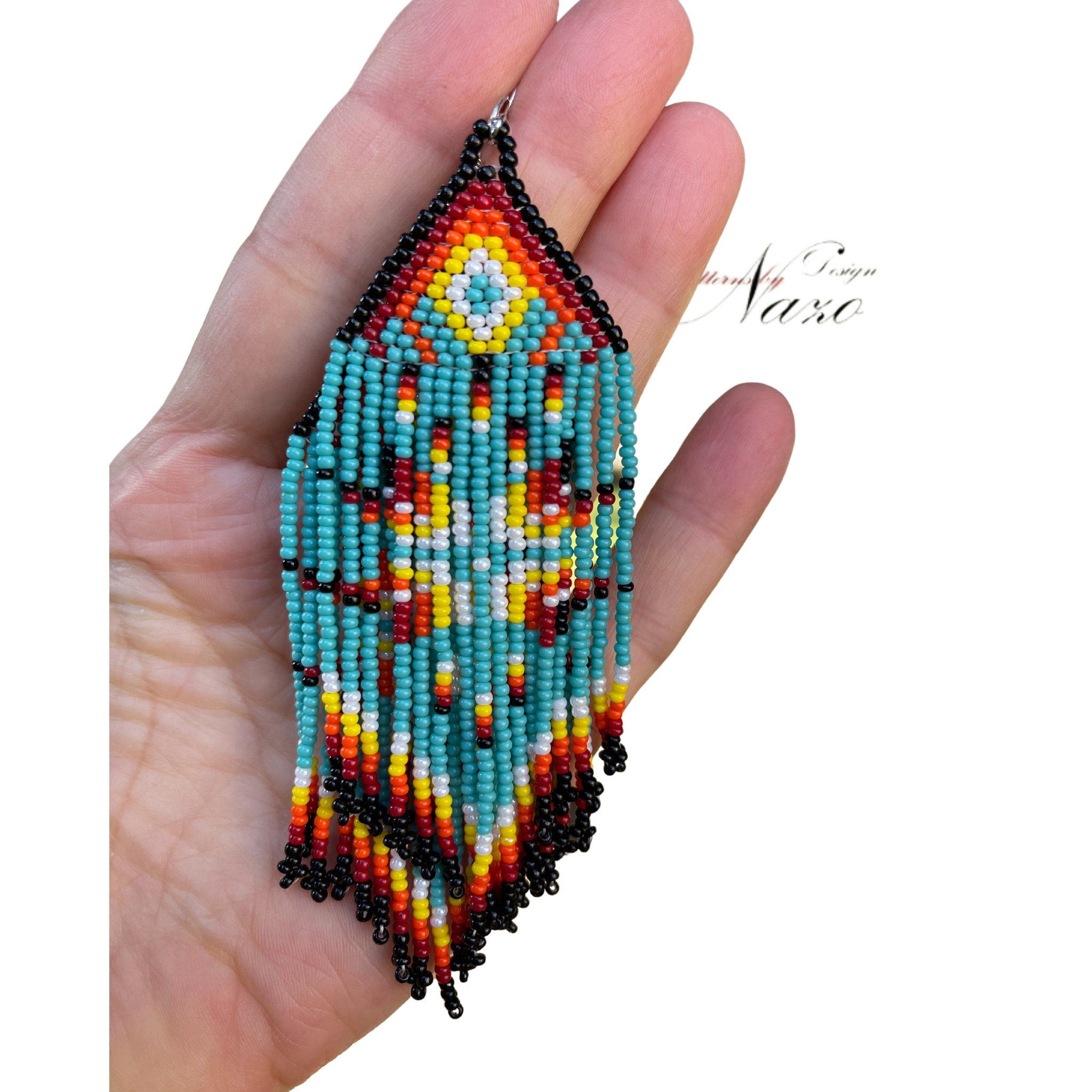 Native American Beaded Earrings, Blue Indian Earrings, Seed Bead ...