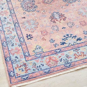 Hand Knotted Oushak Rug, Soft Premium Turkish wool Oushak Hand knotted Persian Rug: Sweet Bonnie Wool Rug for living room Oushak area rug