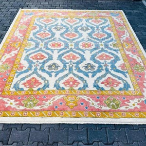 Hand Knotted Oushak Rug, Soft Premium Turkish wool Oushak Hand knotted Persian Rug: Sweet Bonnie Wool Rug for living room Oushak area rug