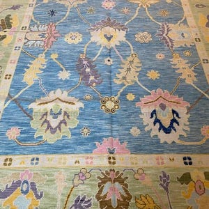 Hand Knotted Oushak Rug, Soft Premium Turkish wool Oushak Hand knotted Persian Rug: Sweet Bonnie Wool Rug for living room Oushak area rug