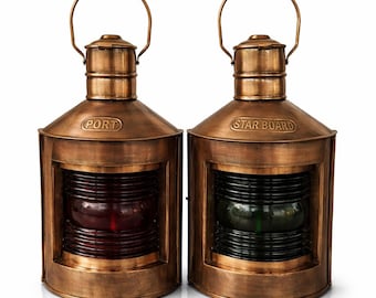 Port & Starboard Lanterns – Antique Brass Finish Nautical Oil Lamps Ship Lights