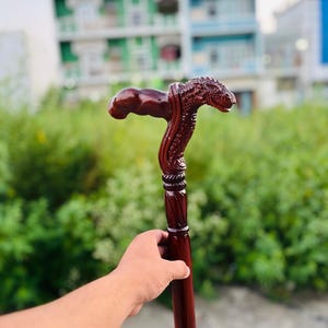 Handcrafted Wooden Cane with Dragon Head Handle – Carved Walking Stick for Gift or Display