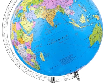 Globo terráqueo educativo de 10 pulgadas, mapa político, base de metal, geografía, aprendizaje, decoración, estudiantes y niños.