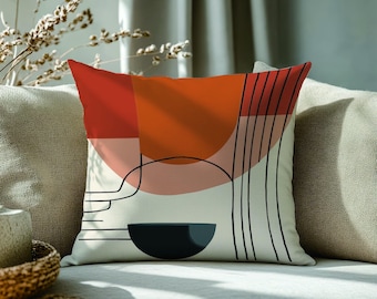 Cuscino astratto Mid Century Modern Terracotta Arancione Geometrico Fodera per cuscino decorativo Boho Cuscino Minimalista Line Art 16x16 18x18 20x20 24x24