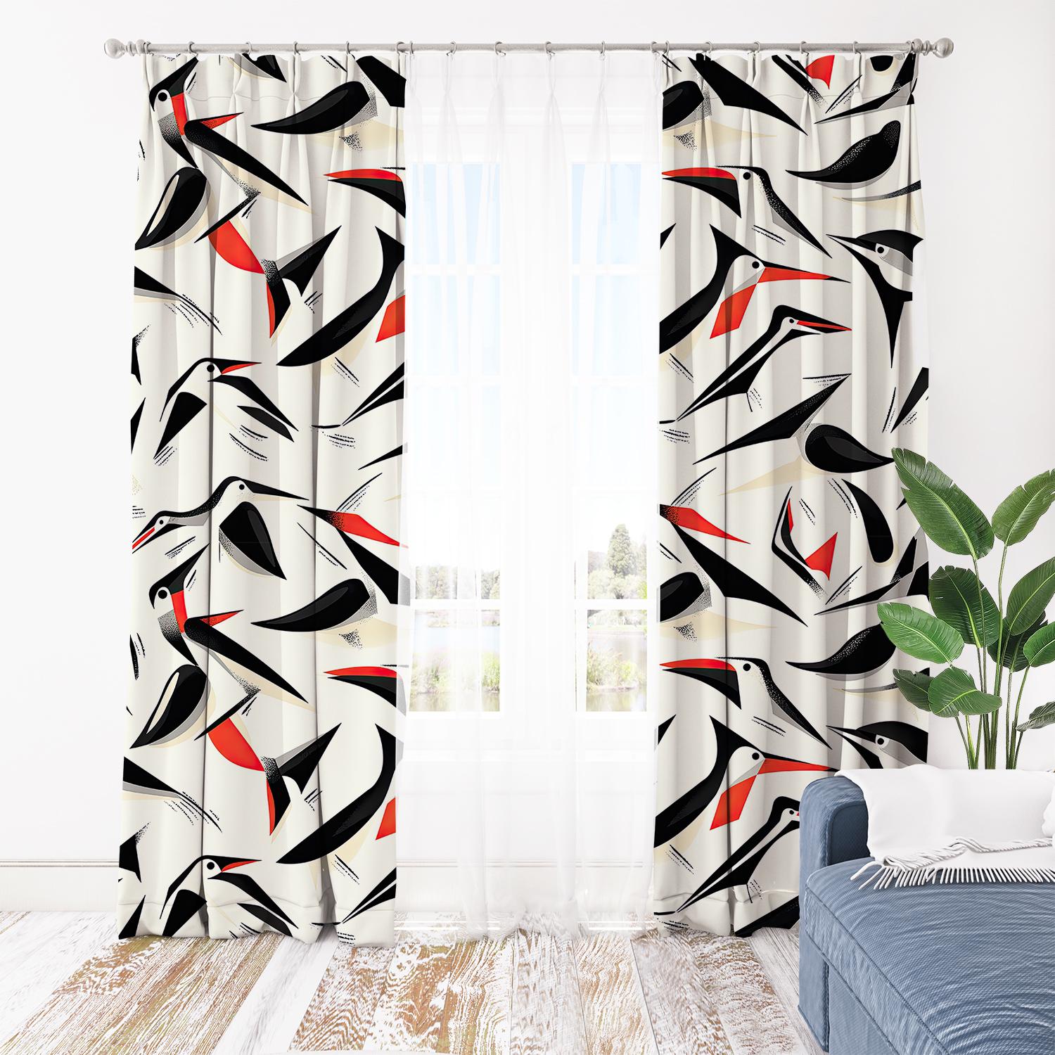 Rideau Coulissant Photo Oiseaux Abstraits - Sur Mesure - Fixation Velcro - Neuf