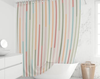 Pastel Rainbow Stripe Shower Curtain Colorful Vertical Lines Modern Scandinavian Boho Bathroom Decor Waterproof Fabric Custom Sizes