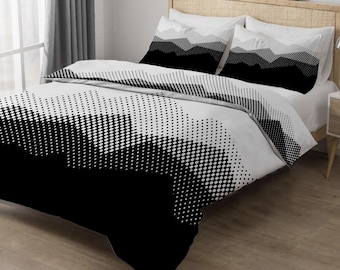 Black & White Geometric Duvet Cover Set – Modern Monochrome Bedding with Pillowcases (Twin/Full/Queen/King)