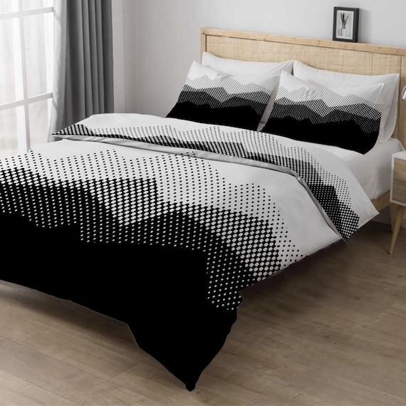 Schwarz-weißes geometrisches Bettwäsche-Set - moderne einfarbige Bettwäsche mit Kissenbezügen (Twin/full/queen/king)
