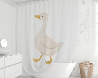 Duck Shower Curtain Watercolor Goose Farmhouse Country Cottage Kids Bathroom Decor Waterproof Fabric Custom Sizes