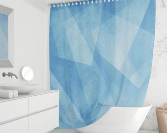 Abstract Blue Geometric Shower Curtain - Modern Bathroom Decor, Watercolor Ice Pattern, Fabric Curtain, Custom Sizes