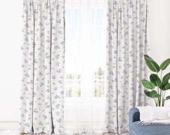 Blaue Blumen Verdunkelungsvorhänge Benutzerdefinierte Größe 1 oder 2 Paneele Tülle Stange Tasche Pin Haken Schlafzimmer Wohnzimmer Vorhänge