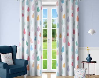 Pastel raindrop curtains colorful nursery room darkening panels custom size 1 or 2 panels grommet rod pocket pin hook