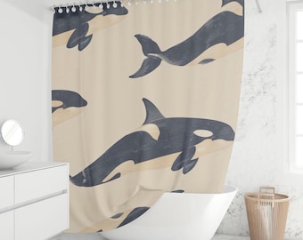 Orca Shower Curtain Killer Whale Coastal Nautical Ocean Theme Bathroom Decor Waterproof Fabric Custom Sizes