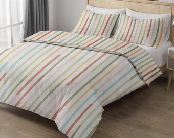Rainbow Stripe Duvet Cover Set – Pastel Colorful Bedding with Pillowcases (Twin/Full/Queen/King)