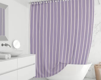 Lavender Striped Shower Curtain - Purple Vertical Stripes, Modern Bathroom Decor, Fabric Curtain, Custom Sizes