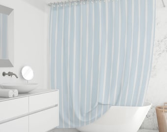 Light Blue Stripe Shower Curtain - Vertical Stripes, Coastal Bathroom Decor, Modern Fabric Curtain, Custom Sizes