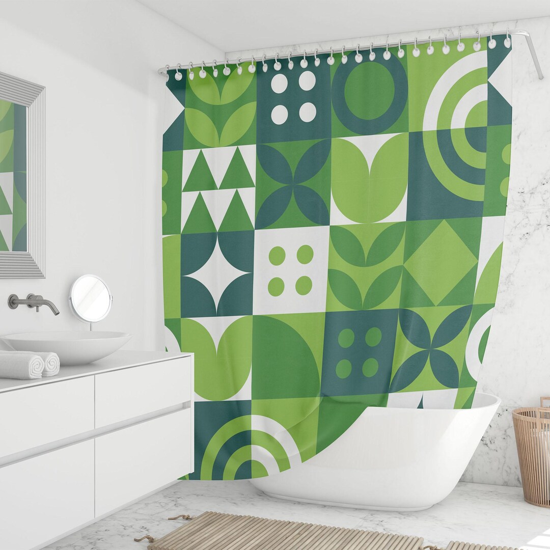 Geometric Shower Curtain Greennull