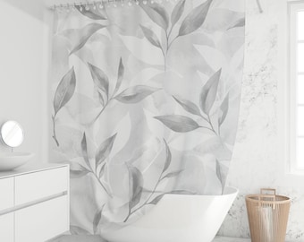 Grey Eucalyptus Shower Curtain Watercolor Leaves Botanical Neutral Bathroom Decor Waterproof Fabric Custom Sizes
