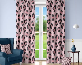 Pink leopard print curtains room darkening animal print drapes custom size 1 or 2 panels grommet rod pocket or pin hook for bedroom nursery