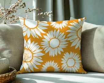 Sunflower Throw Pillow Yellow White Floral Cushion Cover Modern Farmhouse Decor Boho Summer Accent Living Room Sofa Bed Many Sizes