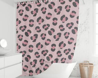 Pink Leopard Print Shower Curtain, Cheetah Animal Print Bathroom Decor, Blush Modern Glam Bath Curtain, Teen Girl Dorm Gift
