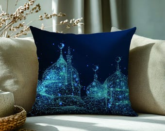 Islamic Mosque Pillow Cover, Ramadan Night Cushion, Crescent Moon Muslim Home Decor, Modern Eid Ramadan Throw Pillow