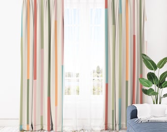 Colorful Striped Blackout Curtains Custom Size 1 or 2 Panels Modern Pastel Boho Drapes Grommet Rod Pocket Pin Hook Bedroom Living Room