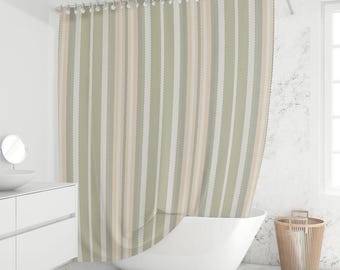 Rideau de douche à rayures vert sauge campagnard français Beige neutre décoration de salle de bain tissu imperméable dimensions personnalisées
