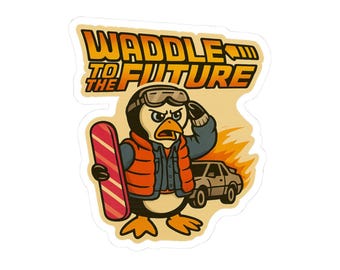 Retro Penguin Sticker – Time-Traveling Vinyl Decal for Laptops & Water Bottles