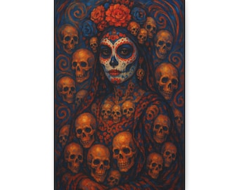 La Catrina Skull Canvas Art, Día de los Muertos Home Decor