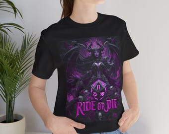 Demoness Skull DnD T-Shirt, Ride or Die Gothic Gaming Tee