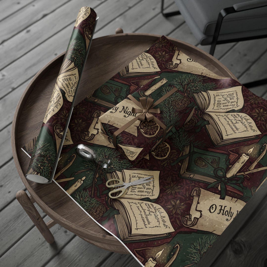 Dark Academia Christmas Wrapping Paper, Vintage Holiday Gift Wrap ...