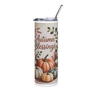 Autumn Pumpkin Stainless Steel Tumbler: Fall Travel Mug, Thanksgiving Coffee Cup