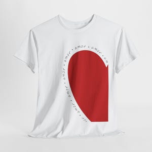 Minimal Red Heart Amor Shirt, Aesthetic Love T Shirt For Women, Simple Romantic Tee, Cute Spanish Word Graphic Top, Gift For Her