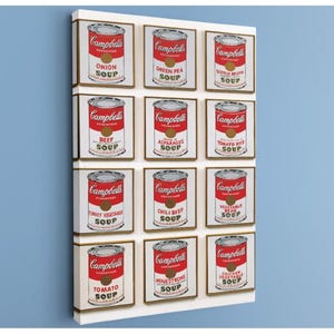 Complete Set of Campbell&#39;s Soup Cans by Andy Warhol Canvas Print, Iconic Pop Art for Modern Kitchen Decor, Famous 1960s Wall Art Poster