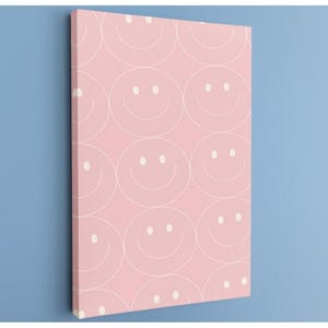 Groovy Pink Smiley Face Wall Art, Preppy Pattern Canvas Print, Y2K Inspired Happy Face Poster for a Cheerful Dorm or Apartment Decor