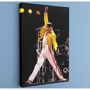 Classic Rock Legend Canvas Art - Iconic Singer Yellow Jacket Print - Retro 80s Music Wall Decor - Live Concert Stage Performance Poster