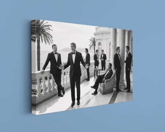 Cinema Legends Gallery Canvas Print, Black and White Tuxedo Men Wall Art - Luxury Home Decor, Stylish Hollywood Vibe Office Poster