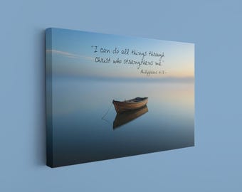 Philippians 4:13 Bible Verse Canvas, Christ Who Strengthens Me Christian Wall Art, Faith and Inspiration Poster