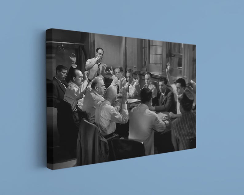 Classic Jury Room Deliberation Canvas Print - Vintage Courtroom Drama Wall Decor, Iconic Black and White Legal Scene Art for Law Office image 1