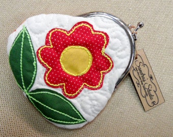 Red Flower Quilted Pouch
